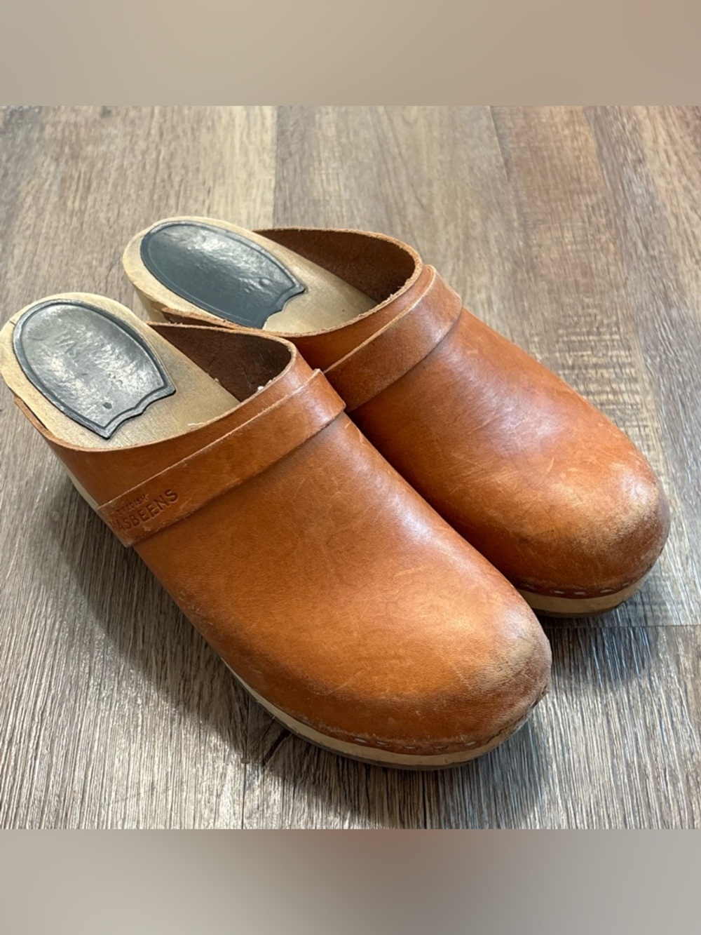 Swedish Hasbeens Husband Clogs Nature Tan Leather 40 EU